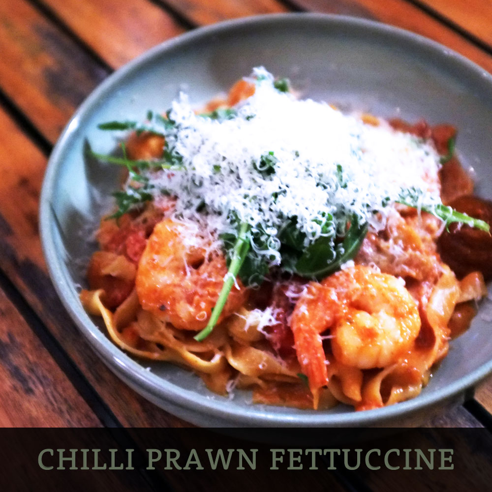 Chilli Prawn Fettuccine at Café Portico, Sydney