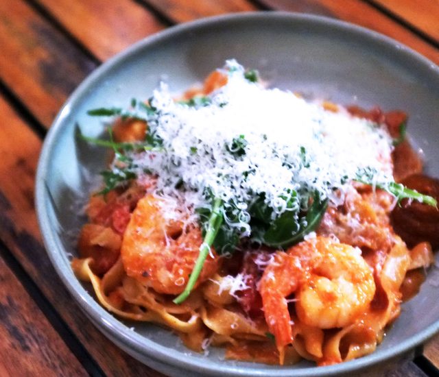 Chilli Prawn Fettuccine at Café Portico, Sydney
