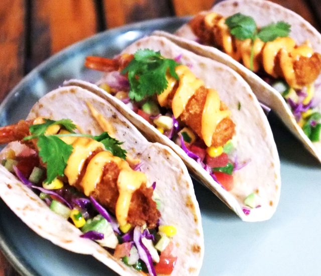 Crumbed Prawn Tacos at Café Portico, Sydney